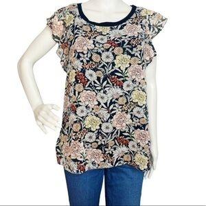 PHILOSOPHY Floral Ruffle Sleeve Blouse Small